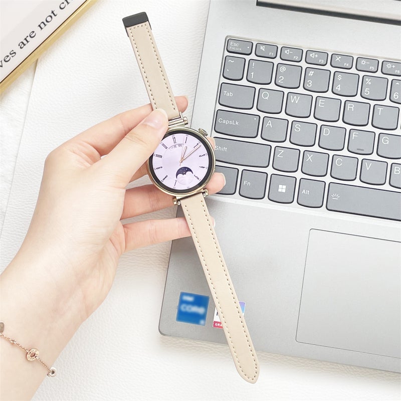 إيروريكس لساعة Amazfit Gts4 Mini Slim بمشبك مغناطيسي 20 مم من الجلد المصنوع من الألياف الدقيقة (لون المشمش الكريمي) - Image 4