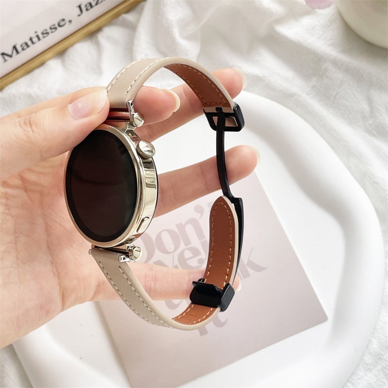 إيروريكس لساعة Amazfit Gts4 Mini Slim بمشبك مغناطيسي 20 مم من الجلد المصنوع من الألياف الدقيقة (لون المشمش الكريمي) - Image 3