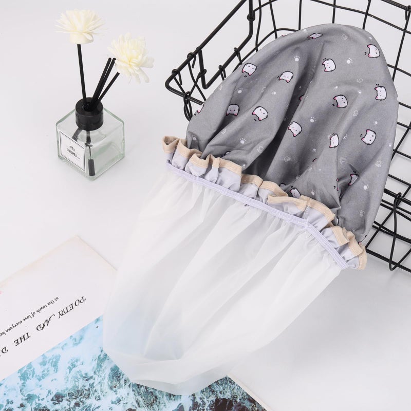 Tbestmax 4 Pcs Shower Caps Hat for Women and Girl, Reusable Waterproof Bath Cap Double Waterproof Layers Cat and Boat Pattern - Image 3