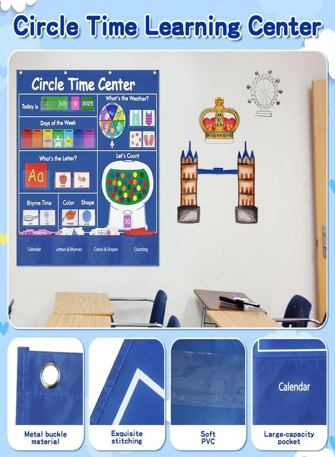 Jenlan Educational Pocket Chart, 39.76 x 39.76 inches Circle Time Learning Center Pocket Chart Learning Center Classroom Pocket Chart Circle Time Learning Calendar Weather Counting Letter Color Shape - Image 4