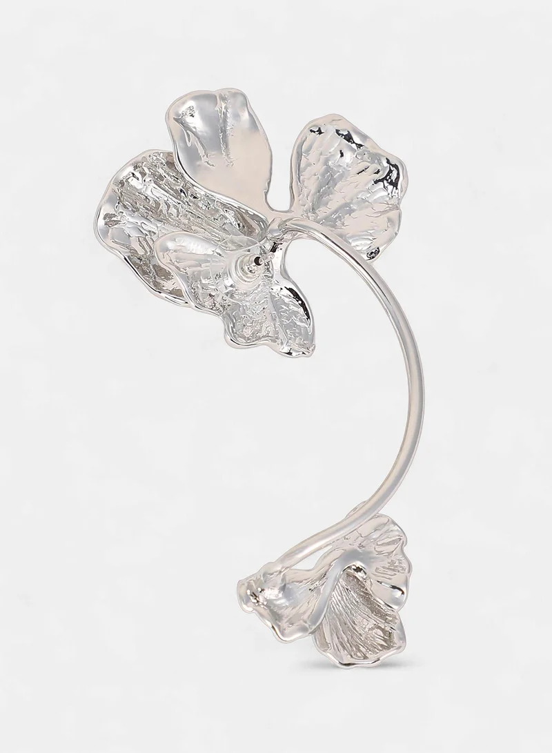 Sohi  Women The Withering-Petal Cuff Earrings | Metallic Silver Colour | One-Size | Metallic Alloy Material | Slip On Closure | Earrings For Casual & Evening Wear for Women | Best Price UAE