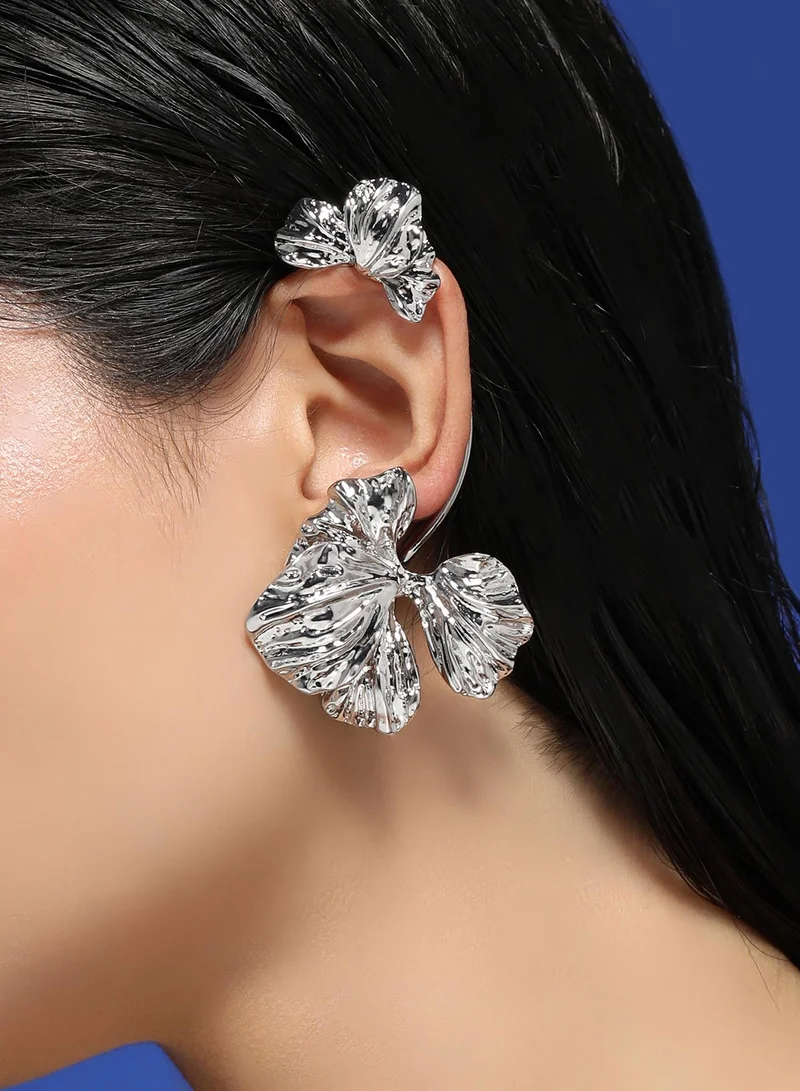 SOHI Women The Withering-Petal Cuff Earrings | Metallic Silver Colour | One-Size | Metallic Alloy Material | Slip On Closure | Earrings For Casual & Evening Wear