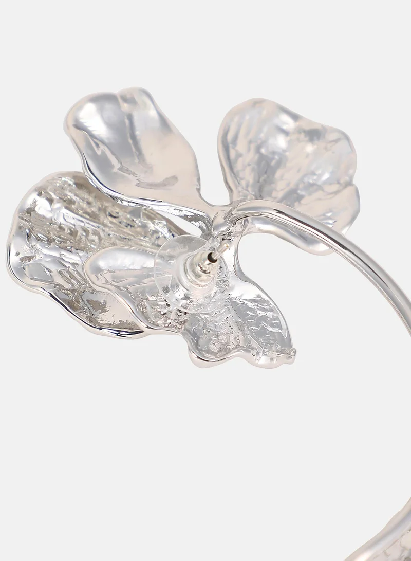 Sohi  Women The Withering-Petal Cuff Earrings | Metallic Silver Colour | One-Size | Metallic Alloy Material | Slip On Closure | Earrings For Casual & Evening Wear for Women | Best Price UAE