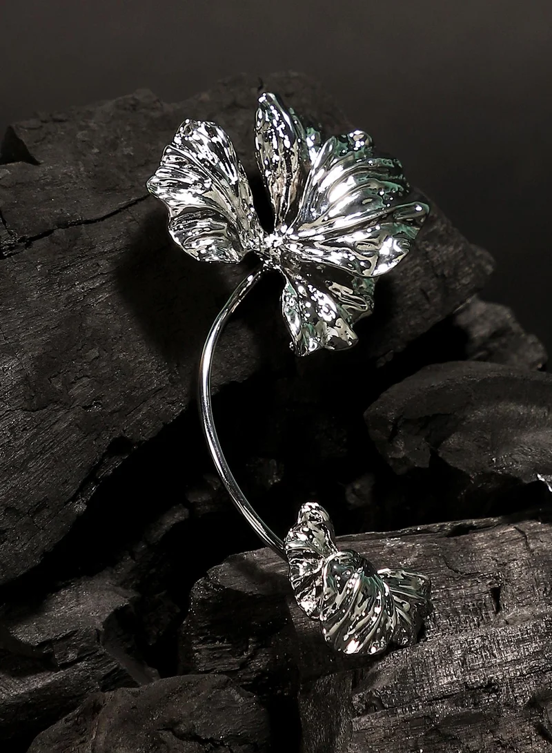 SOHI Women The Withering-Petal Cuff Earrings | Metallic Silver Colour | One-Size | Metallic Alloy Material | Slip On Closure | Earrings For Casual & Evening Wear