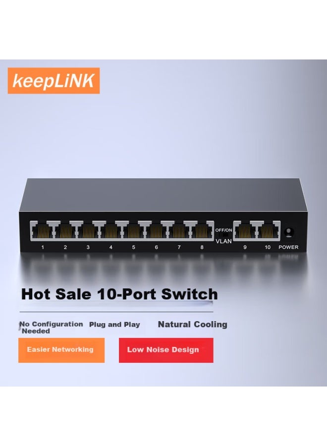 Keeplink Kp-9000-10t/g2 100mbps 10-port Switch Enterprise Home Dorm Security Surveillance Network Splitter Hub Switch - Image 1