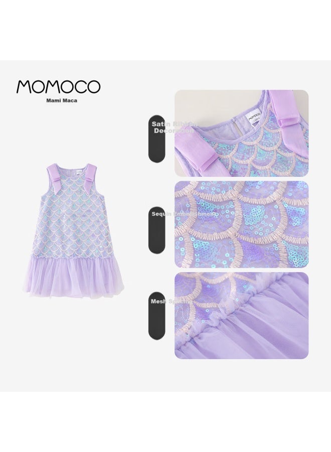 Momoco Girls' Summer Dress Sweet Patchwork Dress Purple 110 - Image 1