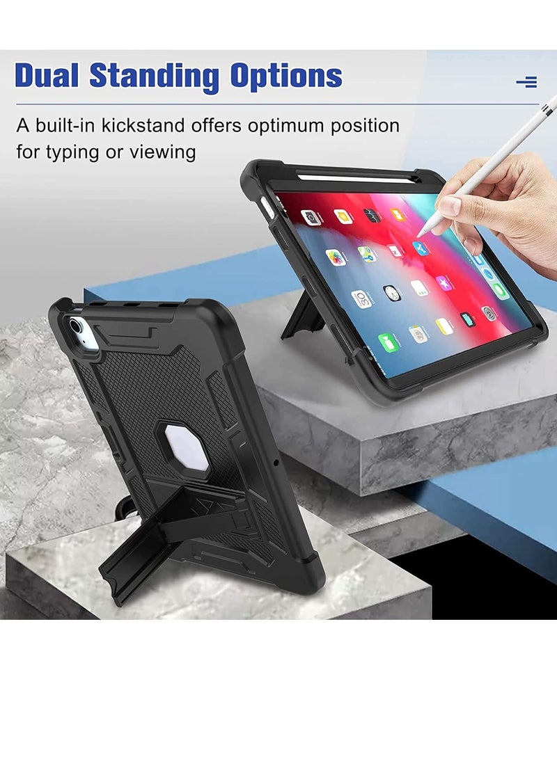 Procases iPad Air 5 and Air 4 Case with Pencil Holder Heavy Duty Shockproof Rugged Case with Pencil Holder Kickstand Black - Image 4