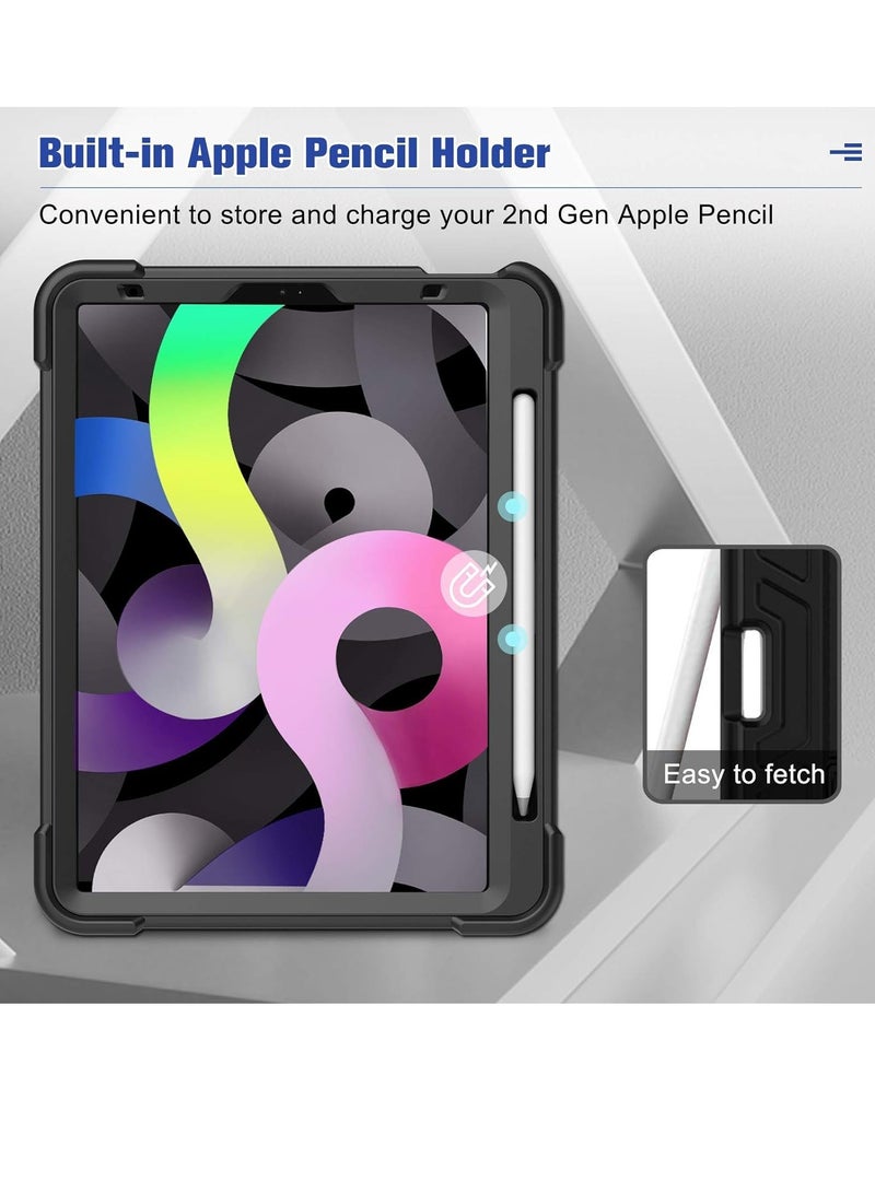 Procases iPad Air 5 and Air 4 Case with Pencil Holder Heavy Duty Shockproof Rugged Case with Pencil Holder Kickstand Black - Image 3