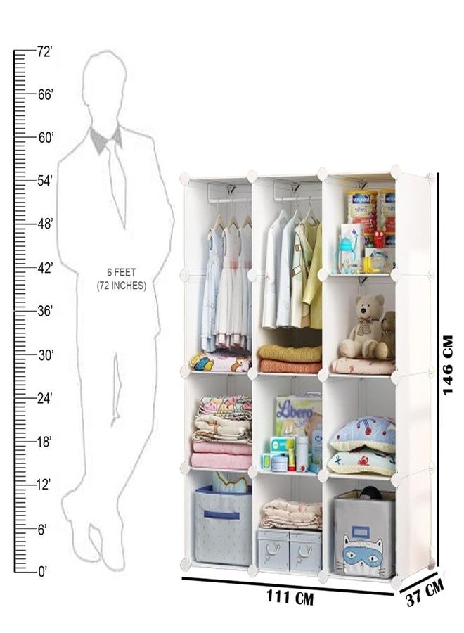 BRIGATTES Plastic Wardrobe for Kids, Baby Cupboard for Storage, 12 Cubes Almirah, Cupboard for Clothes, Collapsible Wardrobe for Baby Clothes/Toy/Book for Kids Bedroom - White-KTB1 - Image 2