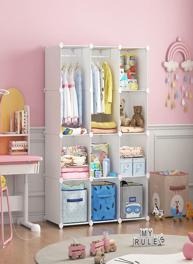 BRIGATTES Plastic Wardrobe for Kids, Baby Cupboard for Storage, 12 Cubes Almirah, Cupboard for Clothes, Collapsible Wardrobe for Baby Clothes/Toy/Book for Kids Bedroom - White-KTB1 - Image 4