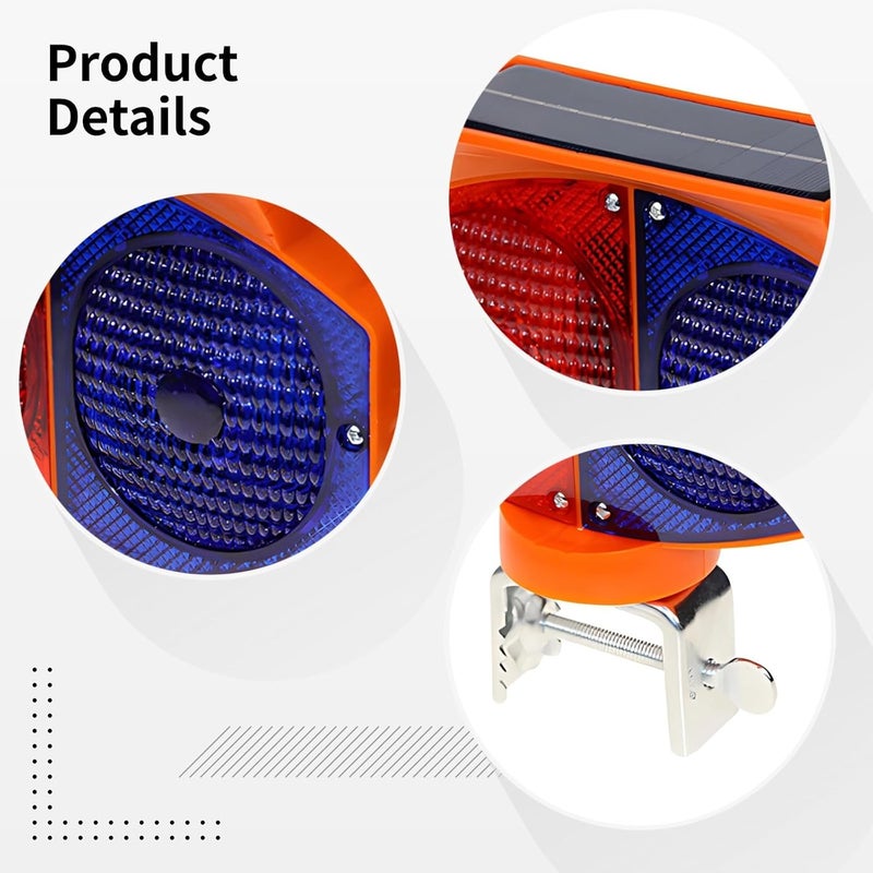 Generic Red and Blue Flashing Alert Road Cone Light, Solar Led Dock Lights, 1000 Yd Night Visibility, Stainless Steel and Abs Build, 3 Lighting Modes - Image 2