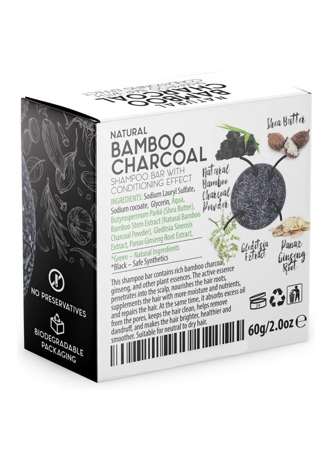 BAMBOEARTH Solid Shampoo Bar And Conditioner Effect Hair Soap – 100% Organic Shampoo Bars For Hair With All Natural Plant Based Essential Oils And Zero Waste Biodegradable Packaging (Bamboo Charcoal) - Image 1