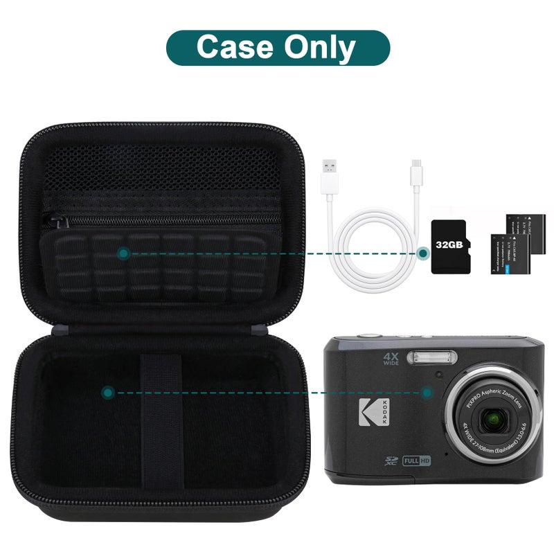 Canboc Carrying Case for Kodak PIXPRO FZ55/ FZ45 16MP Digital Camera, FZ45 Video Vlogging Camera Bag, Mesh Pocket fit Cable, SD Card, Black (Case Only) - Image 2