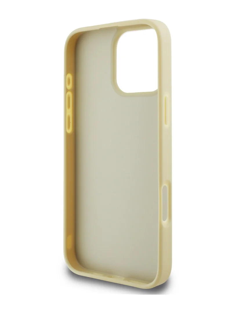 كارل لاغرفيلد جراب صلب من البولي يوريثان بتصميم مجعد مع شعار معدني مميز لهاتف iPhone 16 Pro Max - ذهبي