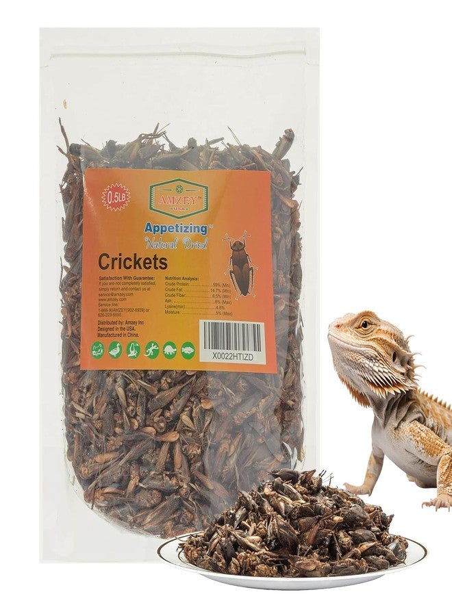 Amzey Appetizing Mealworms Natural Dried Crickets - Food for Bearded Dragons, Wild Birds, Chickens, Fish - (8 oz Resealable Bag) - Veterinary Certified - Image 1