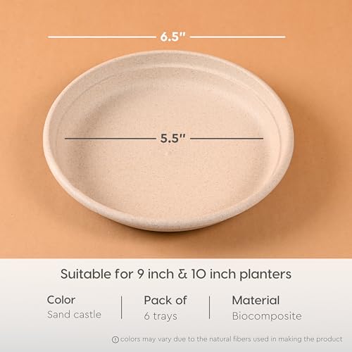 Eha Earth Friendly Heavy Duty Planter Pot Bottom Plate | Set of 6, 8 Inch | UV Treated Round Bottom Plate | Plant Tray Made with Rice Husk Biocomposite | Sand Castle - Image 2