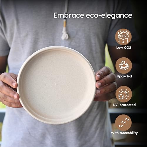 Eha Earth Friendly Heavy Duty Planter Pot Bottom Plate | Set of 6, 8 Inch | UV Treated Round Bottom Plate | Plant Tray Made with Rice Husk Biocomposite | Sand Castle - Image 4