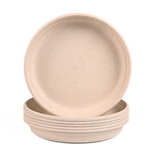 Eha Earth Friendly Heavy Duty Planter Pot Bottom Plate | Set of 6, 8 Inch | UV Treated Round Bottom Plate | Plant Tray Made with Rice Husk Biocomposite | Sand Castle - Image 1