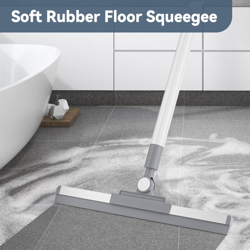 Nodirz Floor Squeegee with 180Â° Rotating Head, Squeegee for Floor with 52'' Long Handle, Squeegee Broom, Squeegee for Window Cleaning, Bathroom Tile, Garage Concrete, Deck, Shower Glass (White) - Image 2