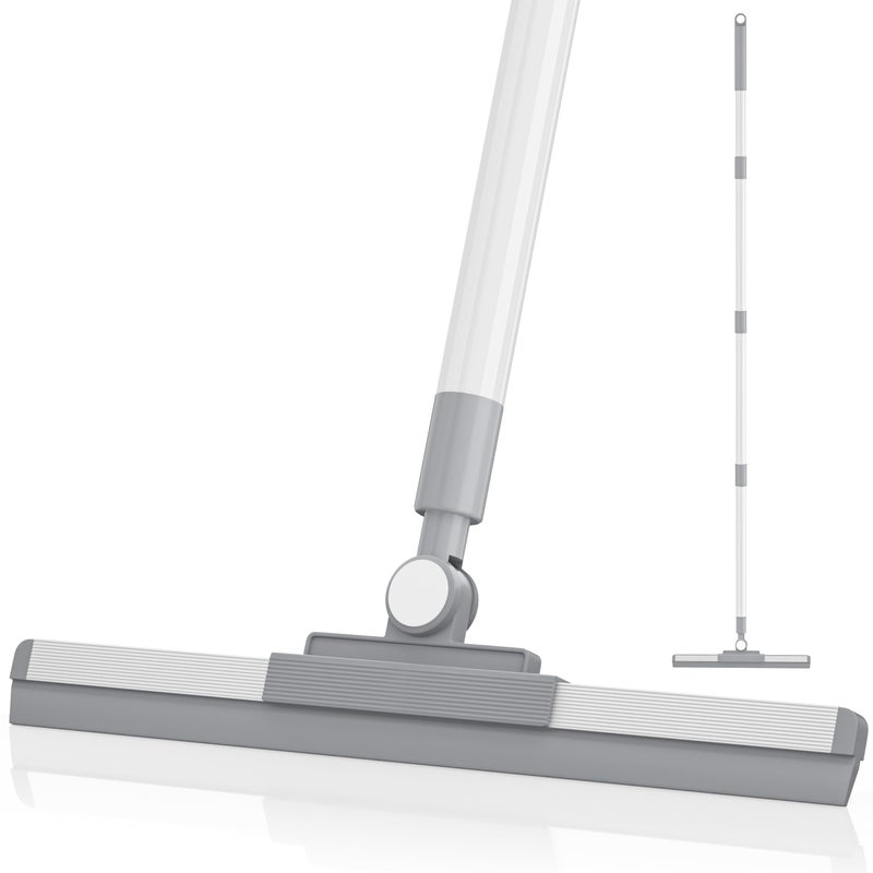 Nodirz Floor Squeegee with 180Â° Rotating Head, Squeegee for Floor with 52'' Long Handle, Squeegee Broom, Squeegee for Window Cleaning, Bathroom Tile, Garage Concrete, Deck, Shower Glass (White) - Image 1