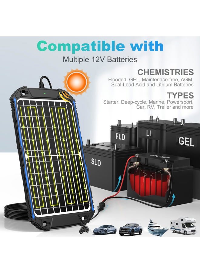 SUNER POWER Waterproof 12W 12V Solar Battery Charger & Maintainer Pro, Built-in UltraSmart MPPT Charge Controller, 12 Volt Solar Panel Trickle Charging Kits for Car Automotive Boat Marine RV Trailer - Image 4