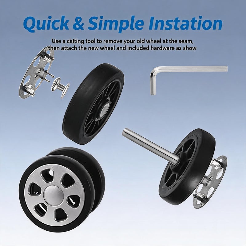 360° Swivel Luggage Replacement Wheels: 8-Piece Silver Durable Rubber Wheel Kit - Silent Smooth Rotation, Heavy-Duty Metal Axles Screws Washers, Easy Tool-Install for Frequent Travelers, Standard Suit - Image 4
