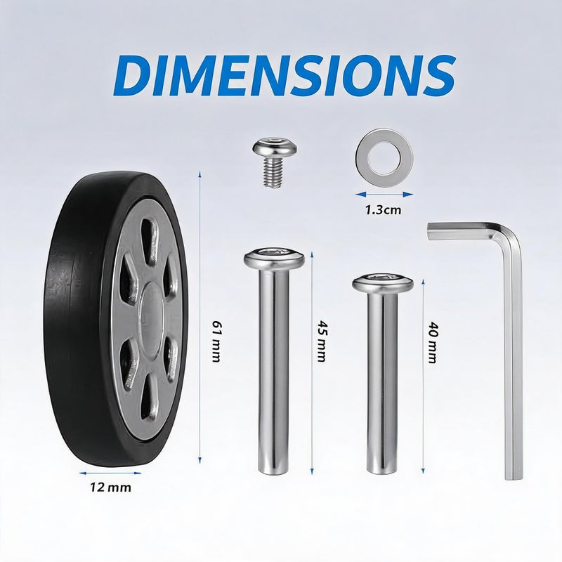 360° Swivel Luggage Replacement Wheels: 8-Piece Silver Durable Rubber Wheel Kit - Silent Smooth Rotation, Heavy-Duty Metal Axles Screws Washers, Easy Tool-Install for Frequent Travelers, Standard Suit - Image 2