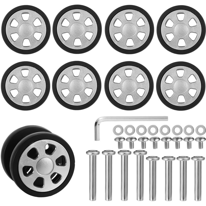360° Swivel Luggage Replacement Wheels: 8-Piece Silver Durable Rubber Wheel Kit - Silent Smooth Rotation, Heavy-Duty Metal Axles Screws Washers, Easy Tool-Install for Frequent Travelers, Standard Suit - Image 1