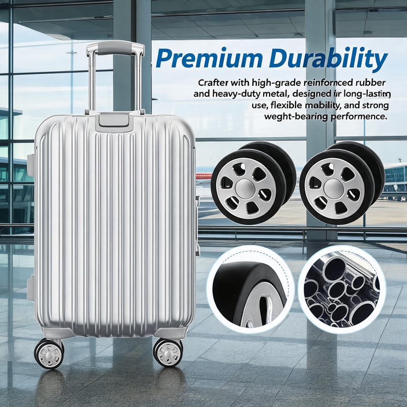 360° Swivel Luggage Replacement Wheels: 8-Piece Silver Durable Rubber Wheel Kit - Silent Smooth Rotation, Heavy-Duty Metal Axles Screws Washers, Easy Tool-Install for Frequent Travelers, Standard Suit - Image 5