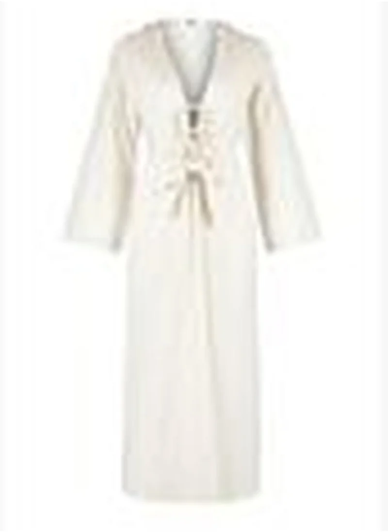 trendyol Striped Belted Maxi Woven Tie Linen Blend 100% Cotton Kimono & Kaftan