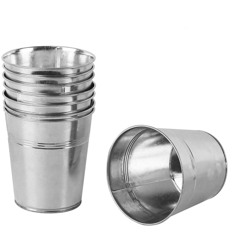 KINJOEK 8 Packs 4.72 x 4.72 x 3.54 Inch Galvanized Bucket Metal Planter, Silver Round Flower Pot Plant Basket for Balconies, Gardens, Patios, Office, Parties and Weddings - Image 1