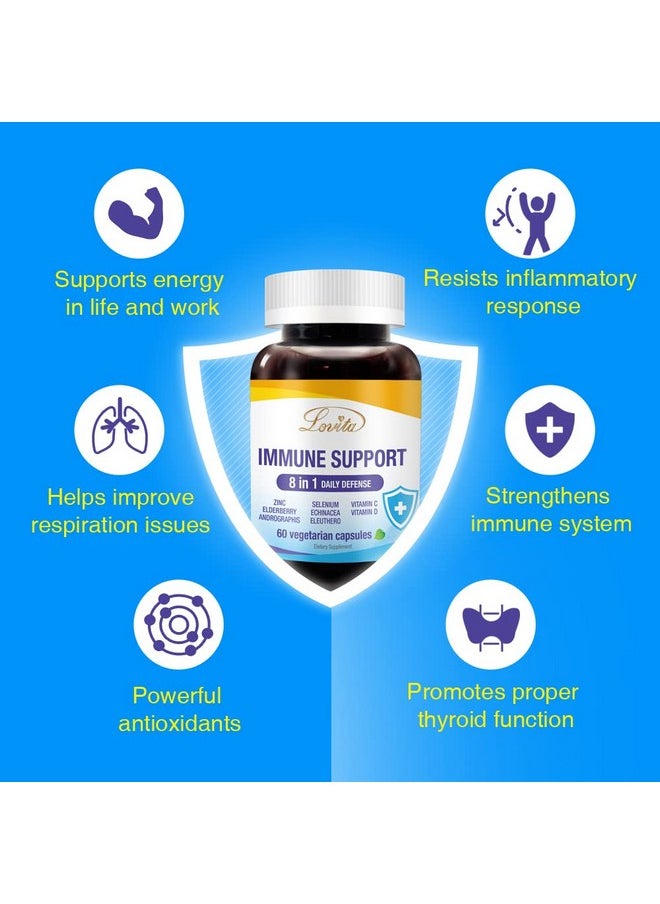 Lovita - Immune Support 8 In 1 Elderberry With Zinc And Vitamin C Vitamin D Selenium & Echinacea Andrographis Siberian Ginseng Immune Booster Supplement 60 Vegetarian Capsules - Image 1