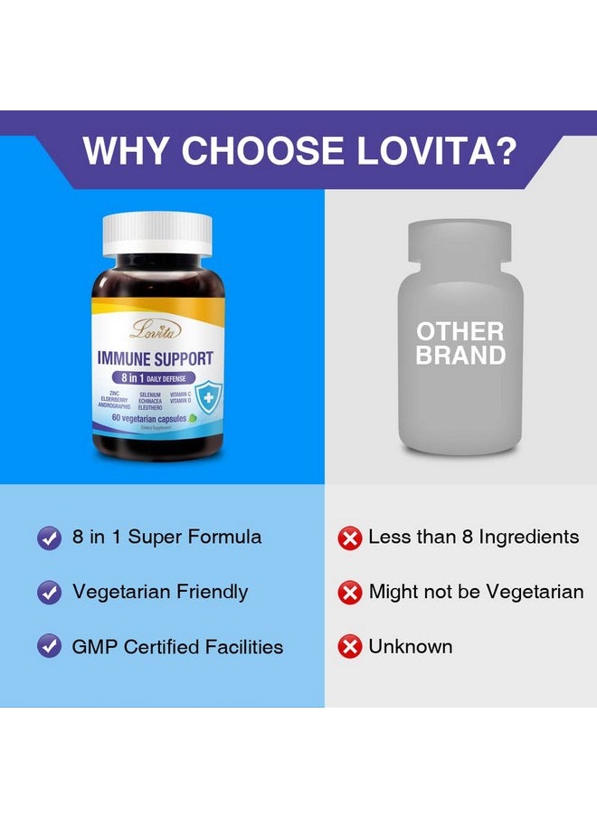 Lovita - Immune Support 8 In 1 Elderberry With Zinc And Vitamin C Vitamin D Selenium & Echinacea Andrographis Siberian Ginseng Immune Booster Supplement 60 Vegetarian Capsules - Image 1