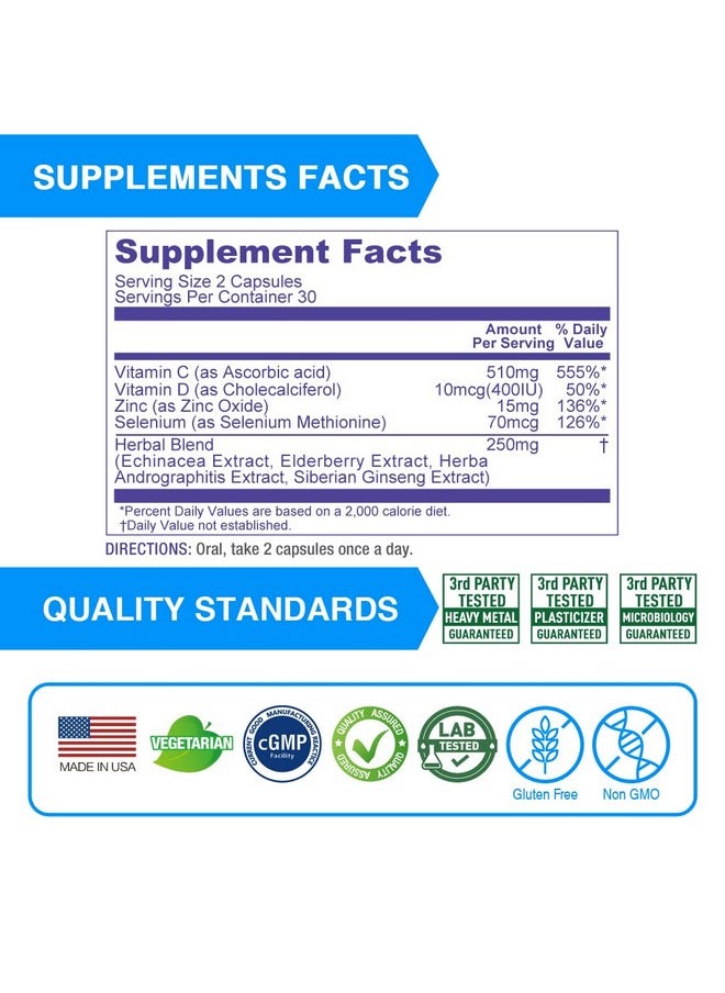 Lovita - Immune Support 8 In 1 Elderberry With Zinc And Vitamin C Vitamin D Selenium & Echinacea Andrographis Siberian Ginseng Immune Booster Supplement 60 Vegetarian Capsules - Image 1