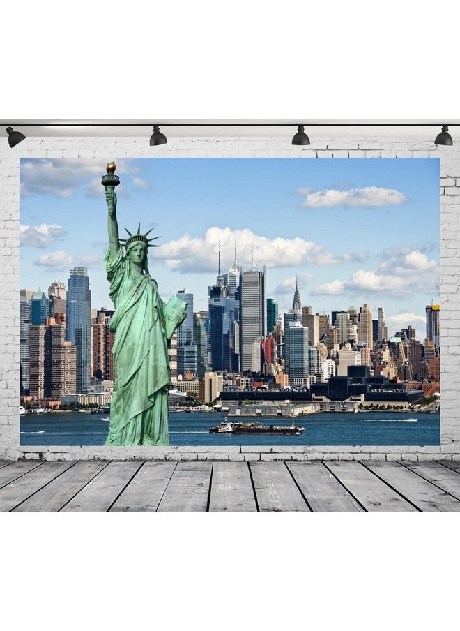 CORFOTO Fabric 7X5Ft Statue Of Liberty Backdrop Nyc Themed Party Decorations New York City Party Banner Nyc Photography Background America Urban Cityscape Wallpaper Wedding Party Decor Photoshoot  - Image 2