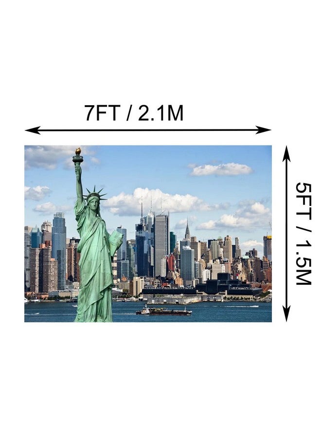 CORFOTO Fabric 7X5Ft Statue Of Liberty Backdrop Nyc Themed Party Decorations New York City Party Banner Nyc Photography Background America Urban Cityscape Wallpaper Wedding Party Decor Photoshoot  - Image 5