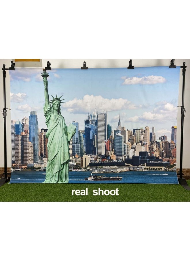 CORFOTO Fabric 7X5Ft Statue Of Liberty Backdrop Nyc Themed Party Decorations New York City Party Banner Nyc Photography Background America Urban Cityscape Wallpaper Wedding Party Decor Photoshoot  - Image 3
