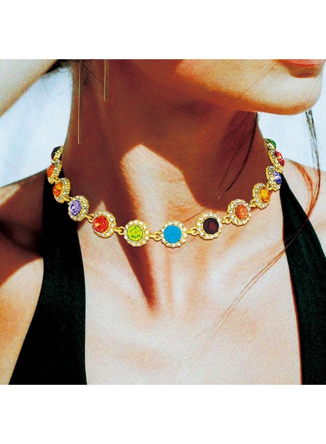 EARENT Colorful Crystal Choker Necklace Gold Rhinestone Chokers Sparkly Necklaces Chain Minimalist Prom Party Neck Jewelry For Women - Image 2