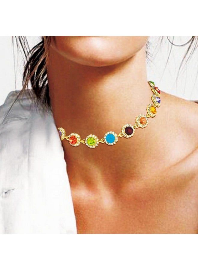 EARENT Colorful Crystal Choker Necklace Gold Rhinestone Chokers Sparkly Necklaces Chain Minimalist Prom Party Neck Jewelry For Women - Image 5