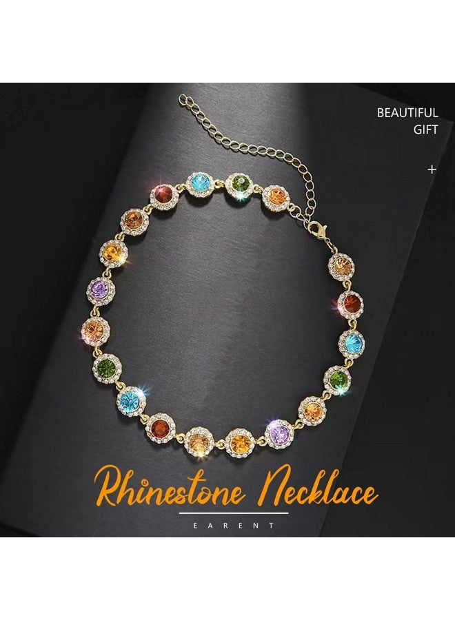 EARENT Colorful Crystal Choker Necklace Gold Rhinestone Chokers Sparkly Necklaces Chain Minimalist Prom Party Neck Jewelry For Women - Image 3