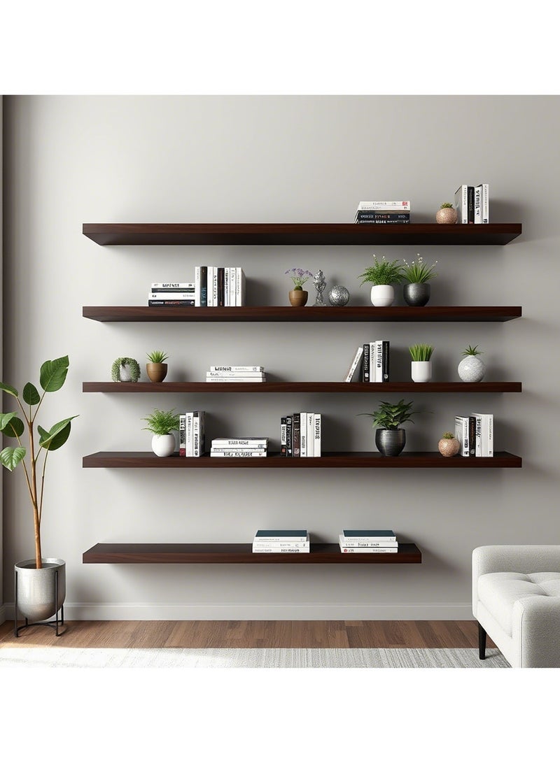 أصلي ب د أرفف عائمة مثبتة على الحائط بدعامات أنيقة غير مرئية من اسول بي دي، أرفف تخزين عصري من الخشب الصناعي بلمسة نهائية غير لامعة، لغرفة النوم وغرفة المعيشة والحمام وديكور المطبخ، قطعة واحدة  بني - Image 3