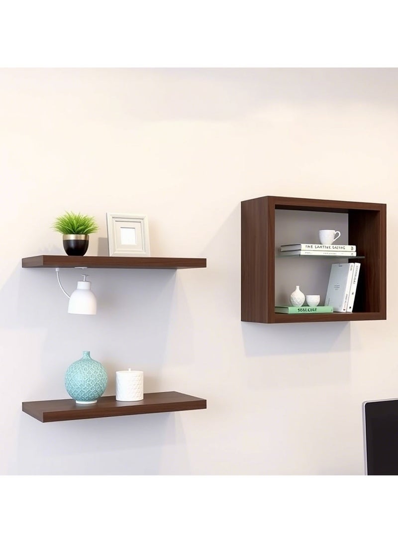 أصلي ب د أرفف عائمة مثبتة على الحائط بدعامات أنيقة غير مرئية من اسول بي دي، أرفف تخزين عصري من الخشب الصناعي بلمسة نهائية غير لامعة، لغرفة النوم وغرفة المعيشة والحمام وديكور المطبخ، قطعة واحدة  بني - Image 2