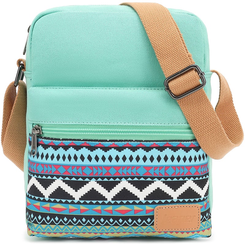 Leaper Girls Crossbody Purses 2 PCS Geometric Messenger Bag Canvas Crossbody Bag and Purse Set for Women Teal-W - Image 1