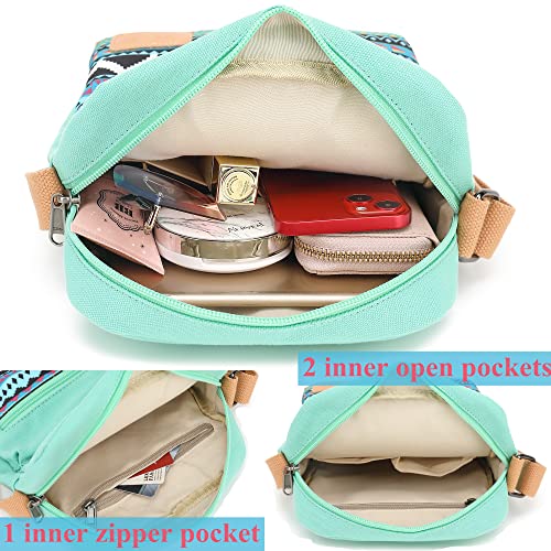 Leaper Girls Crossbody Purses 2 PCS Geometric Messenger Bag Canvas Crossbody Bag and Purse Set for Women Teal-W - Image 3