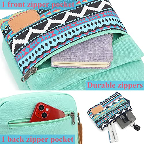 Leaper Girls Crossbody Purses 2 PCS Geometric Messenger Bag Canvas Crossbody Bag and Purse Set for Women Teal-W - Image 4