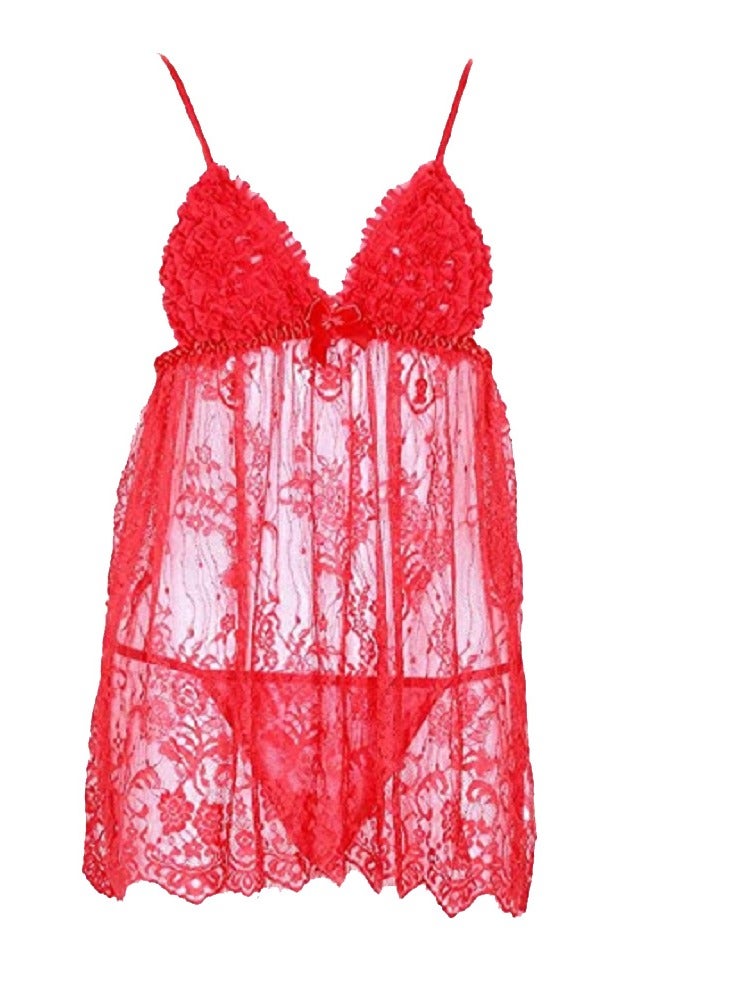 Floral Sheer Mesh Night Dress Lace Babydoll Sleepwear Lingerie  - Image 1