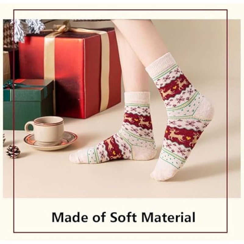 إسكدنيا جوارب الكريسماس 5 ازواج هدايا الكريسماس للنساء والرجال، جوارب قطنية ملونة منقوشة بنمط ندفة الثلج، جوارب ناعمة فاخرة للكريسماس والشتاء والكريسماس مع صندوق هدايا - Image 3