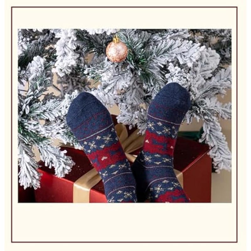 إسكدنيا جوارب الكريسماس 5 ازواج هدايا الكريسماس للنساء والرجال، جوارب قطنية ملونة منقوشة بنمط ندفة الثلج، جوارب ناعمة فاخرة للكريسماس والشتاء والكريسماس مع صندوق هدايا - Image 4