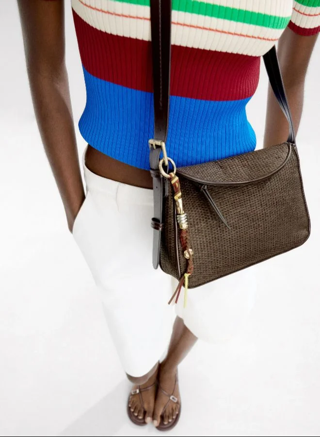 PARFOIS Crossbody bag with straw effect flap