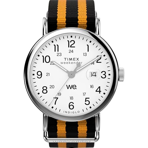 Timex Men's Weekender 40mm Watch - Orange Strap White Dial Silver-Tone Case - Image 1